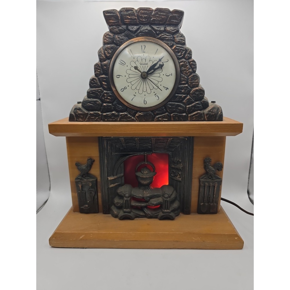 United Clock Corp. Hearth Roosters Lighted Motion Fireplace Clock Model 402